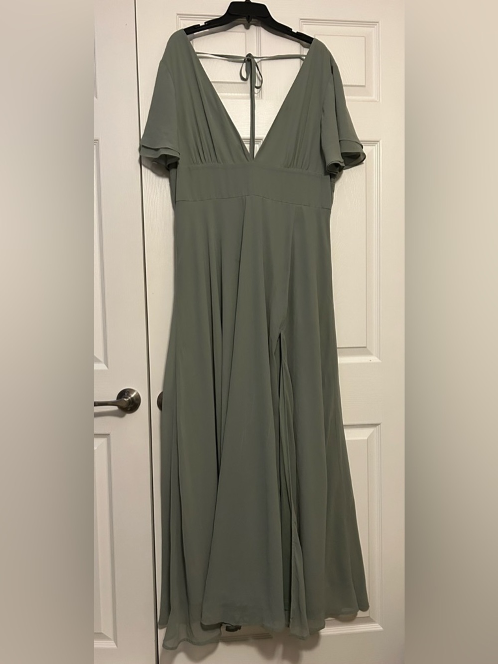 Lulus Promise of Love Sage Brush Flutter Sleeve Maxi Dress
